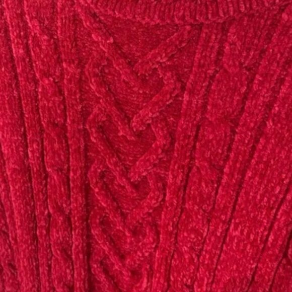 ALFRED DUNNER Red Chenille Hearts Heart Cable Knit Mock Neck Funnel Neck Sweater - Picture 4 of 11